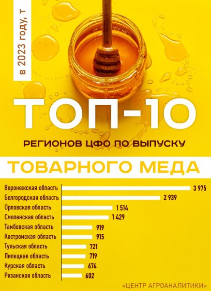 За 2019–2023 годы производство меда в Костромской области выросло на 72,4%